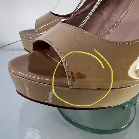 Pelle Moda Oana Platform Heels Nude Patent Leather slingback Peep Toe - Picture 2 of 9